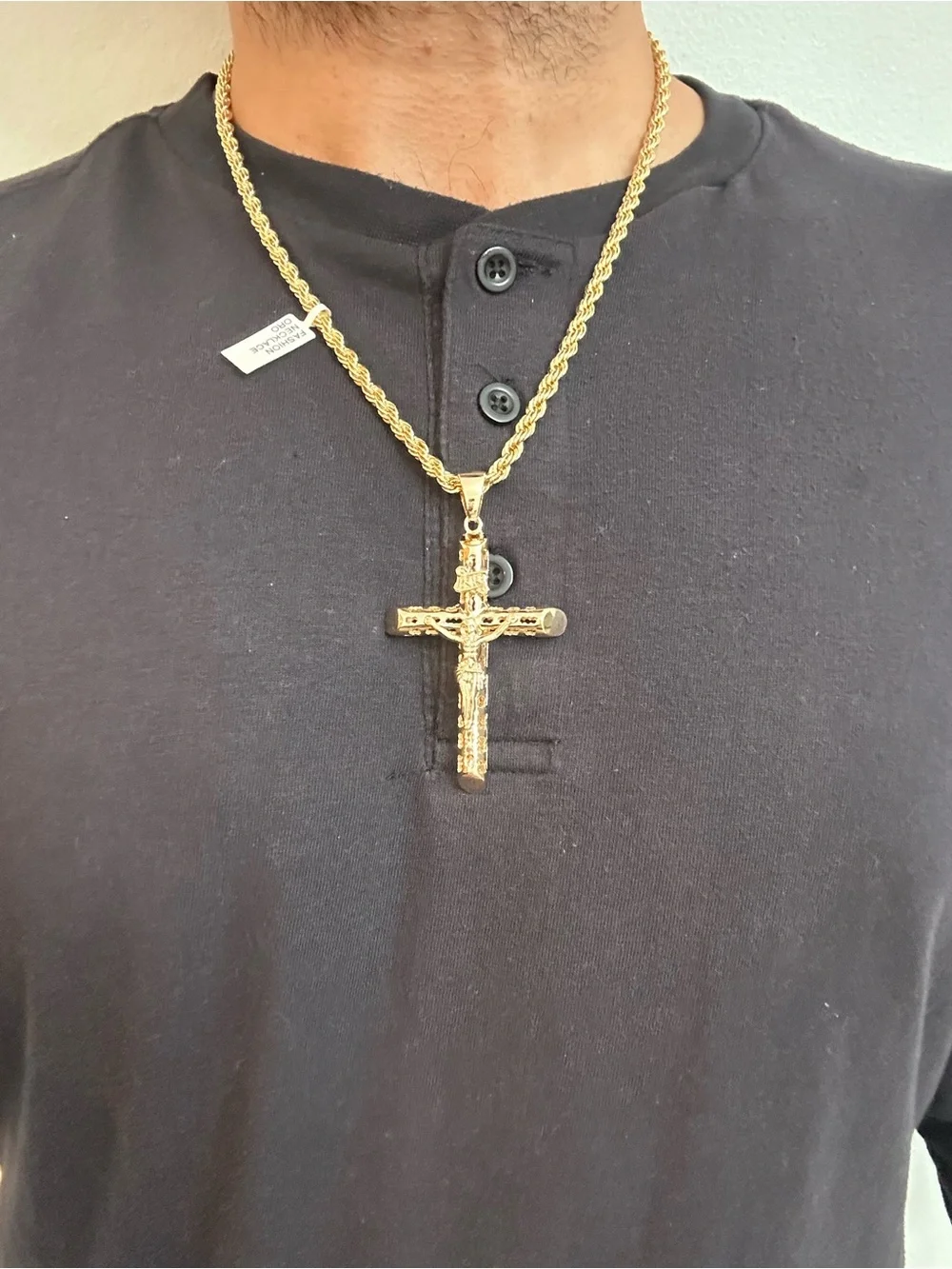 New Gold plated cross Jesus Crucifix Pendant charm with new Rope Chain